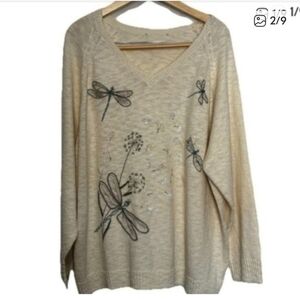 Coldwater Creek Beige Sweater with Insect Motif XL